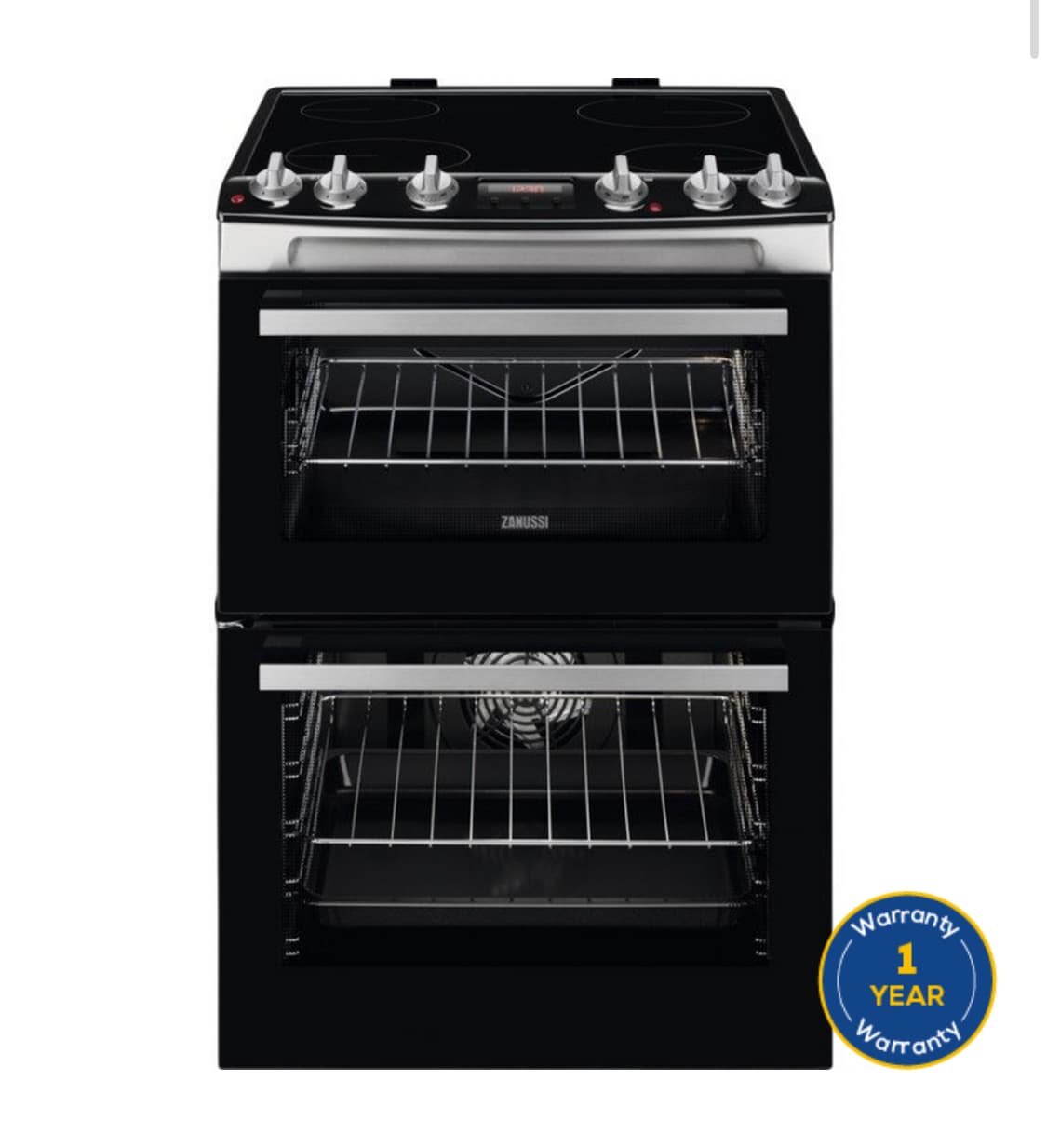 Zanussi ZCV66078XA 60cm Electric Double Oven with Ceramic Hob - Stainless Steel — image 1 of 2