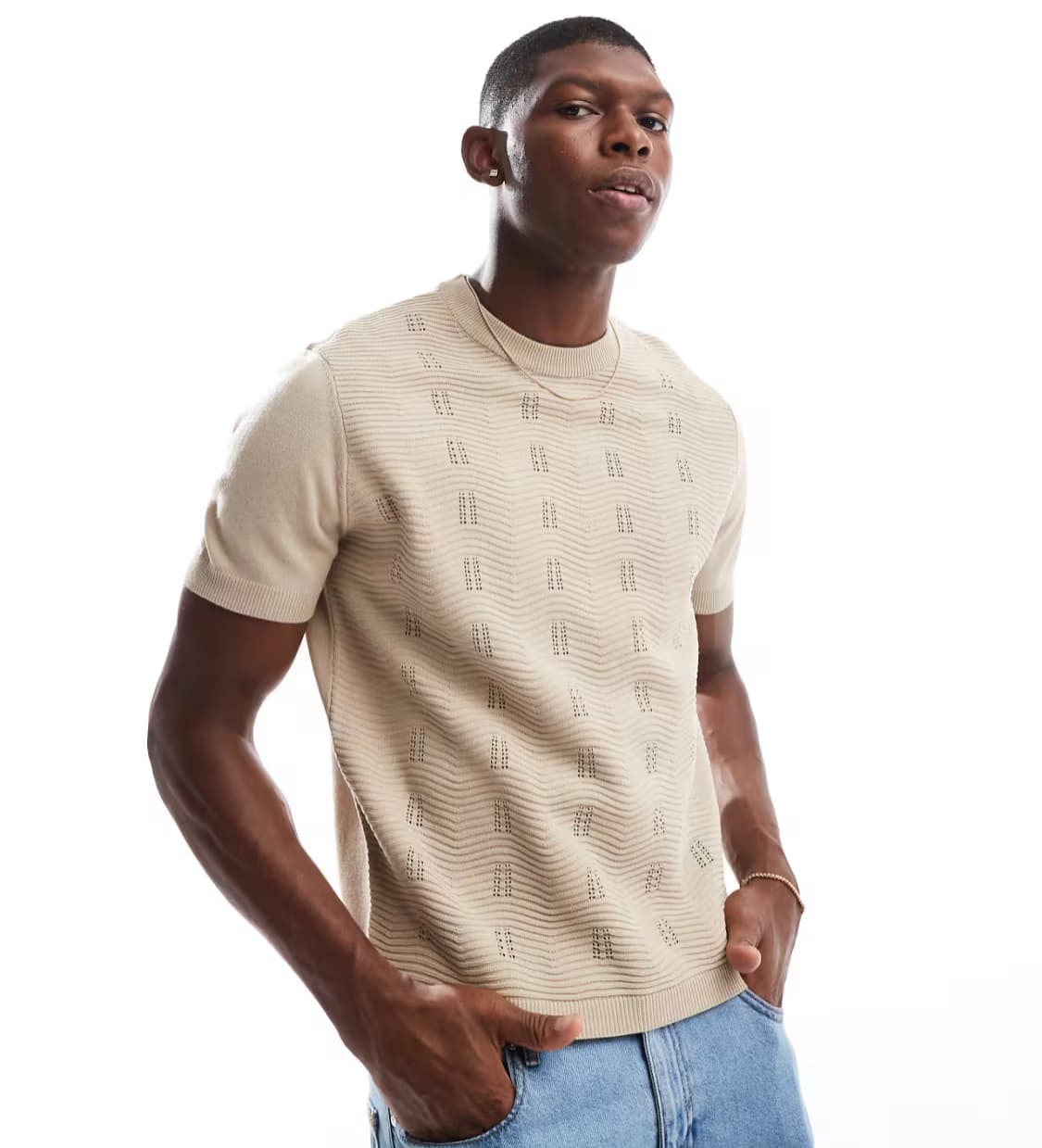 ASOS DESIGN relaxed boxy fine knit t-shirt in camel — image 1 of 3