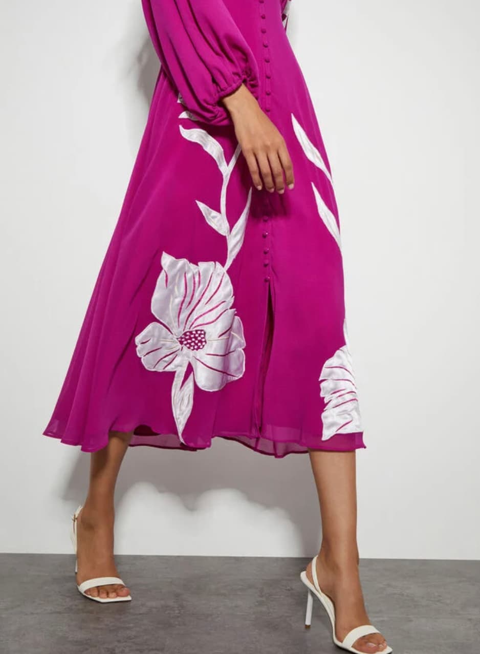 Talia floral applique midi tea dress purple — image 2 of 3