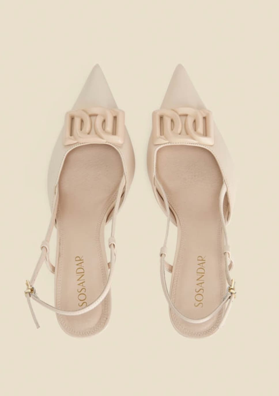 Ecru Leather Stiletto Heel Trim Detail Slingback Court Shoe — image 2 of 2