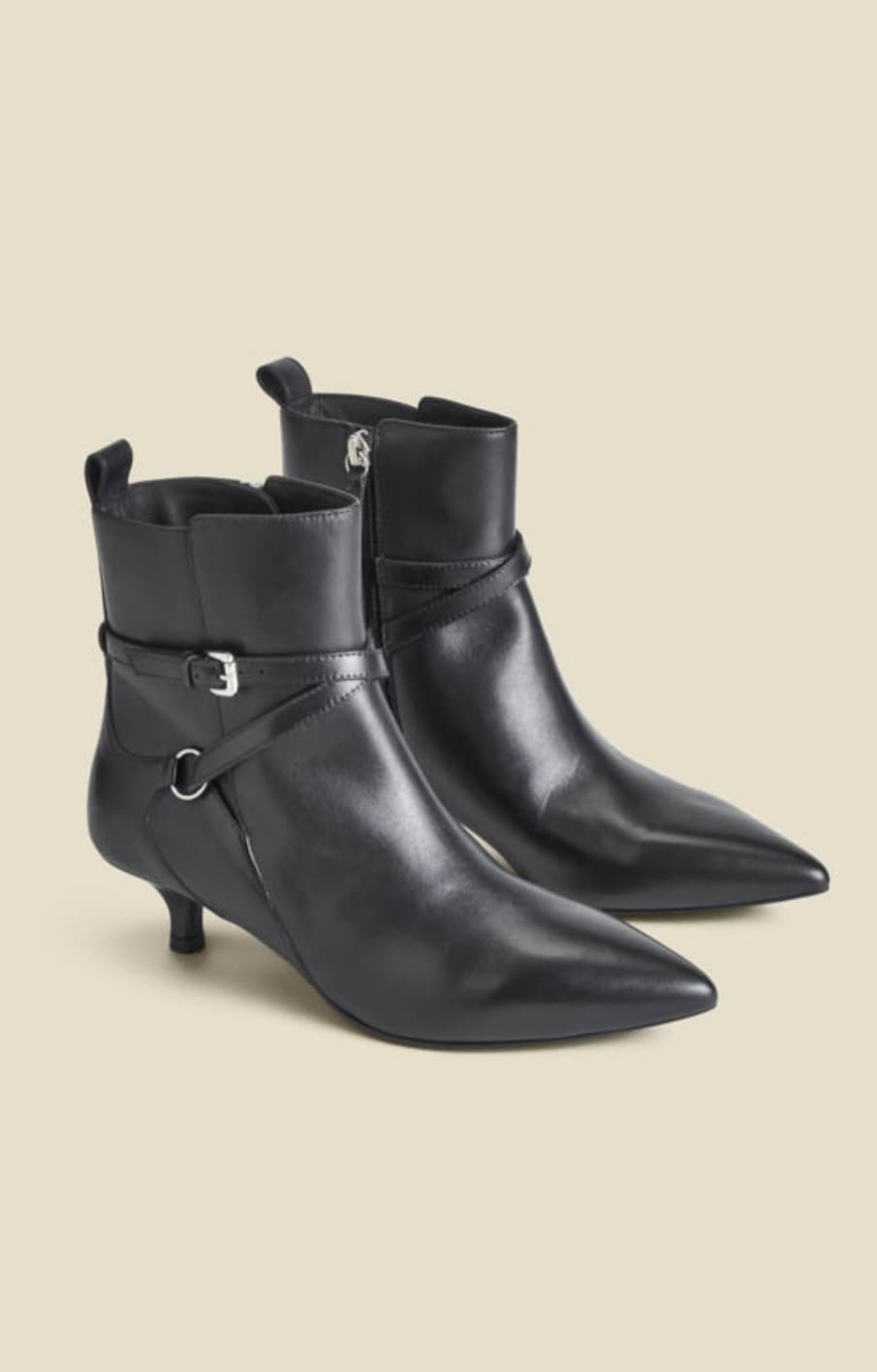 Black Leather Kitten Heel Ankle Boots With Buckle Detail — image 2 of 3