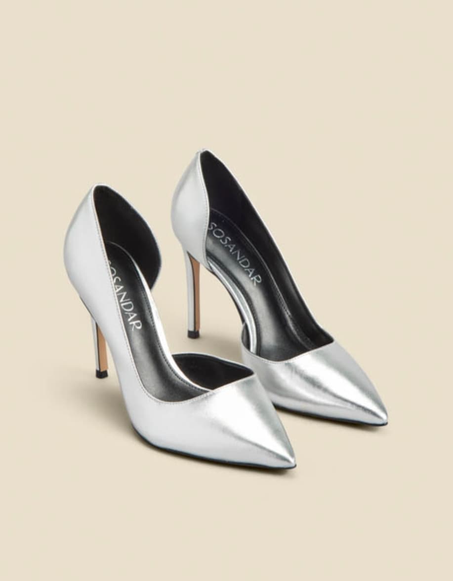 Silver Leather Cut Out Detail Stiletto Heel Court Shoes — image 1 of 2