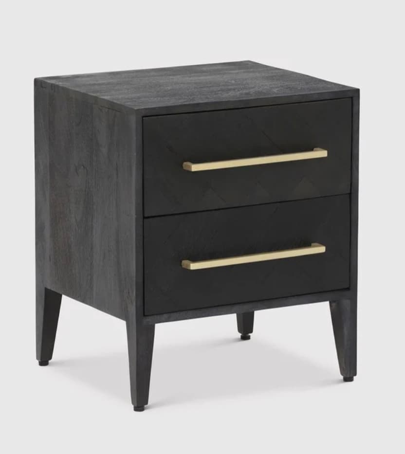 Onyx  2 Drawer Bedside  Black Mango and Antique Brass Handles — image 1 of 2