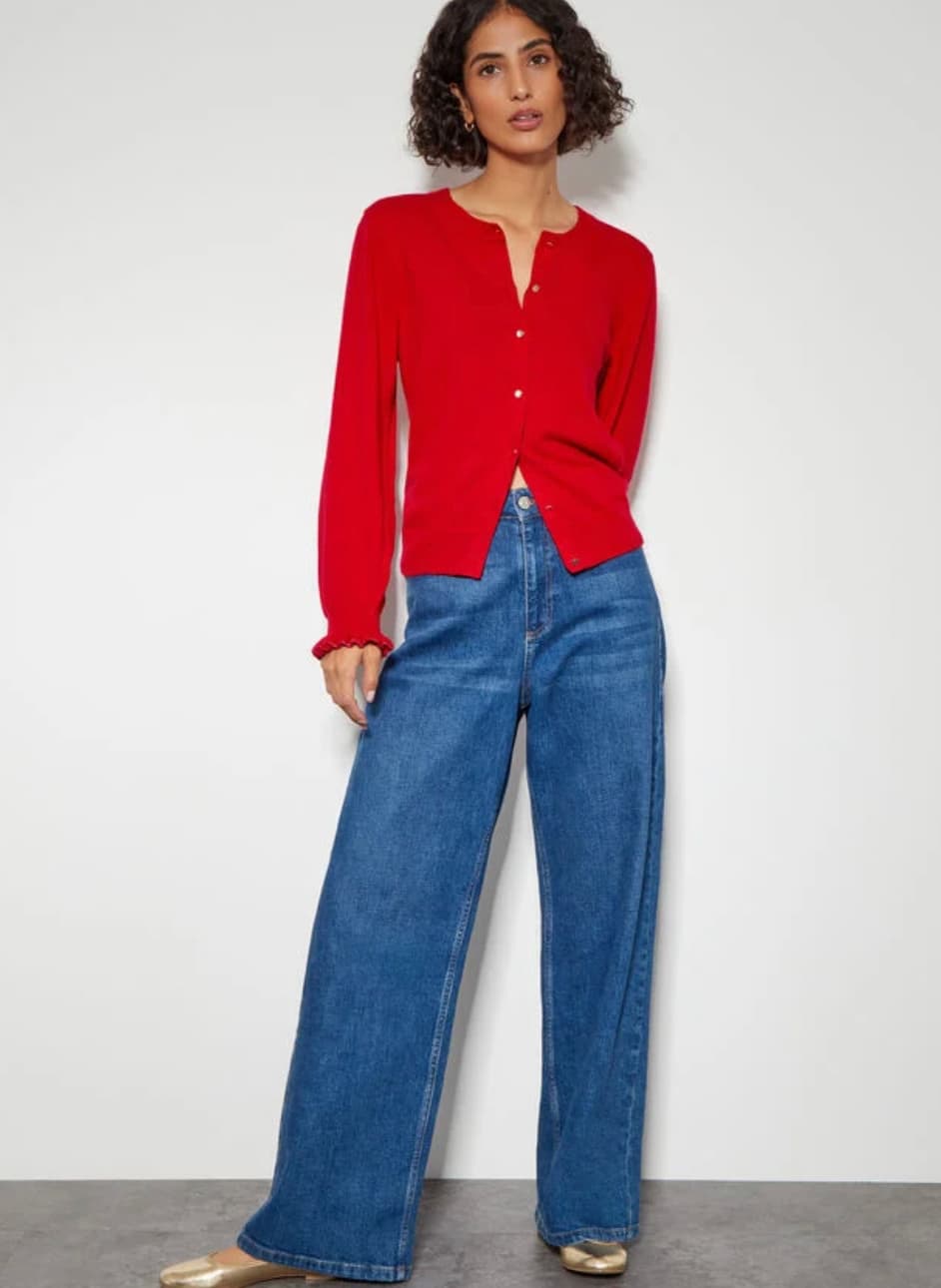 Cora frill crew neck cardigan red — image 2 of 3