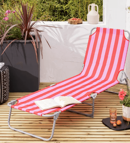 Folding Metal Sun Lounger- Pink & Red — image 2 of 2