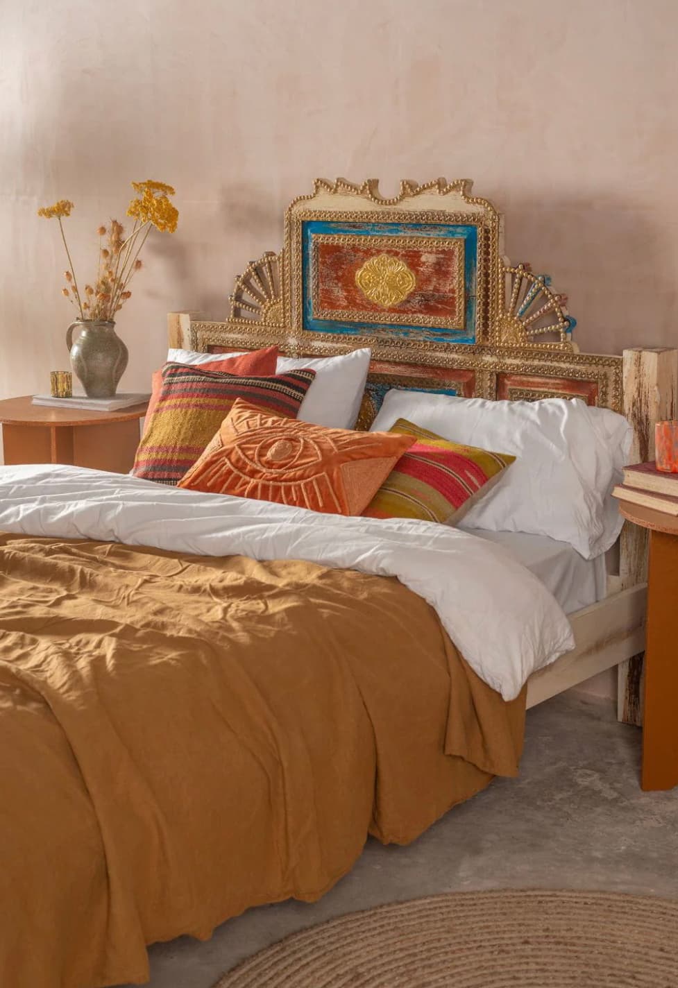 Bohemian Carved Bed with Vintage Finish — image 3 of 3