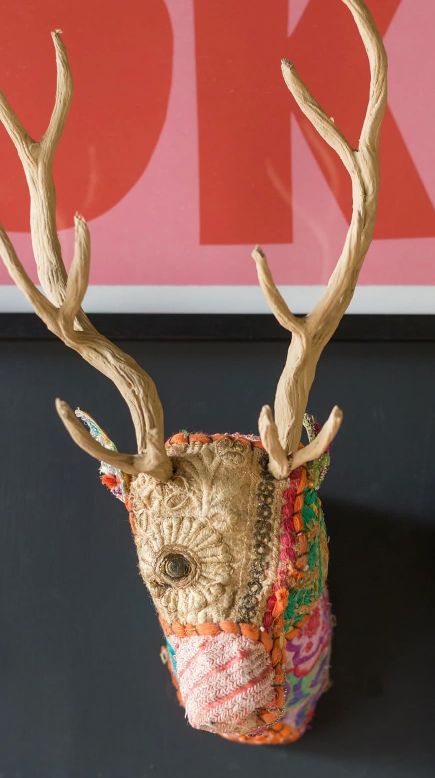 Embroidered Patchwork Stag Wall Plaque — image 2 of 2