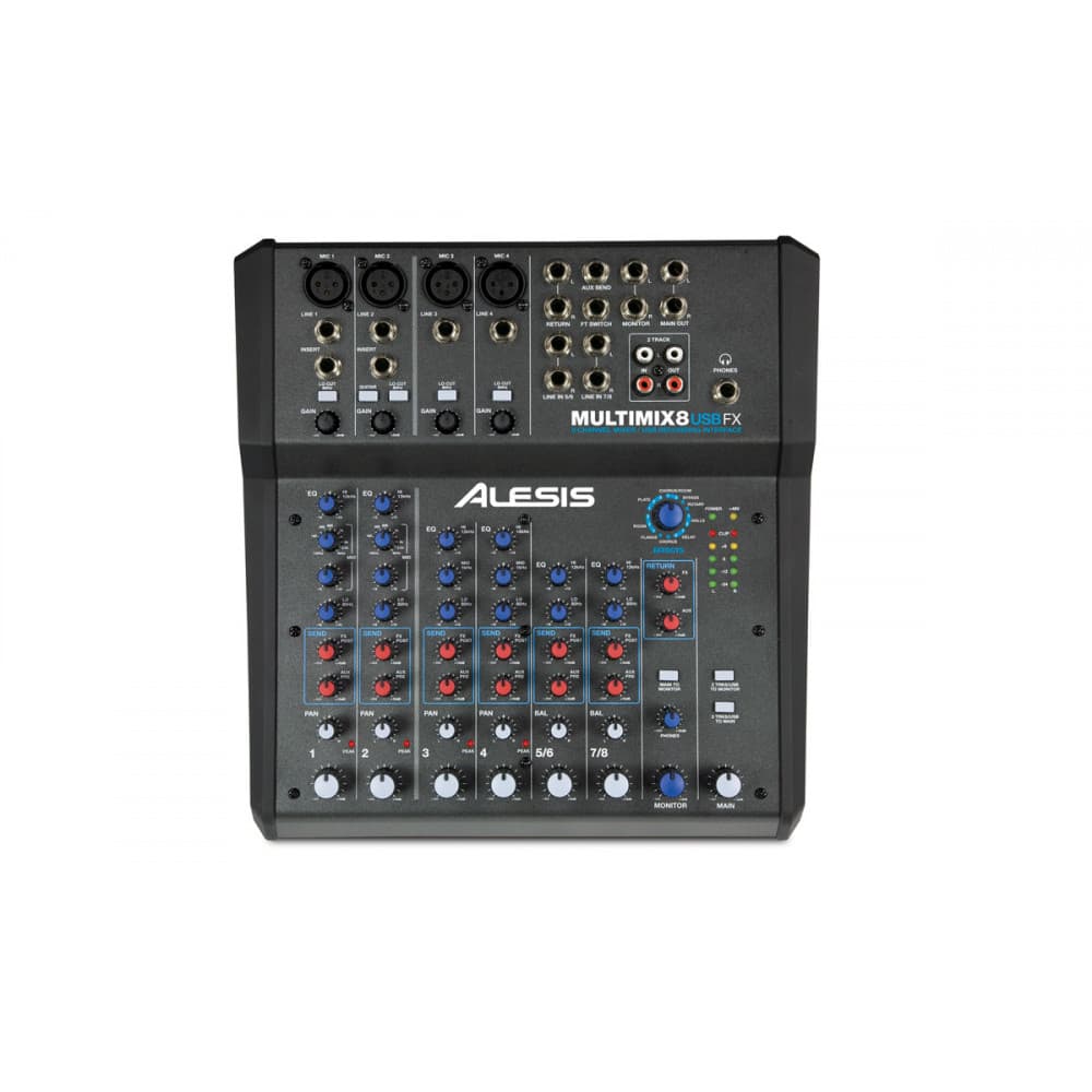 ALESISÂ® MULTIMIX 8 USB FX 8 CHANNEL MIXER WITH EFFECTS AND USB AUDIO INTERFACE - 4 XLR MIC INPUTS - USBFX — image 1 of 3
