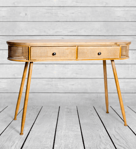 Rustic Metal Rattan and Wood Retro Desk/Console Table — image 1 of 2