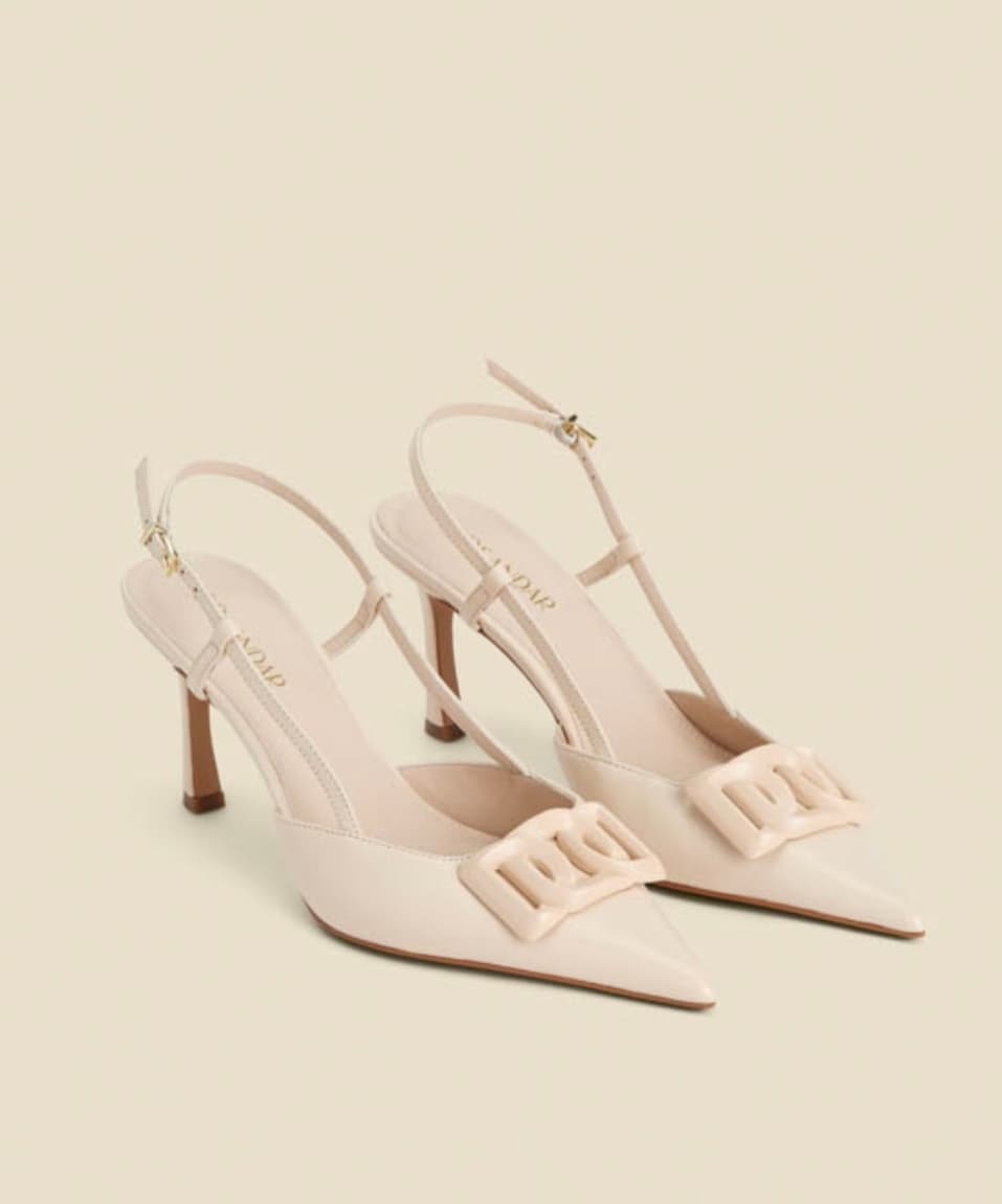 Ecru Leather Stiletto Heel Trim Detail Slingback Court Shoe — image 1 of 2
