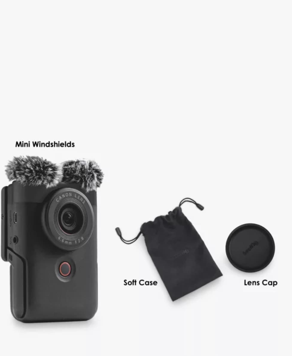 Canon PowerShot V10 Vlogging Camera, 4K Ultra HD, 15MP, Wi-Fi, Bluetooth, 2" Tiltable Touch Screen, Black, Vlogging Kit with Mini Windshields, Soft Case & Lens Cap — image 2 of 4