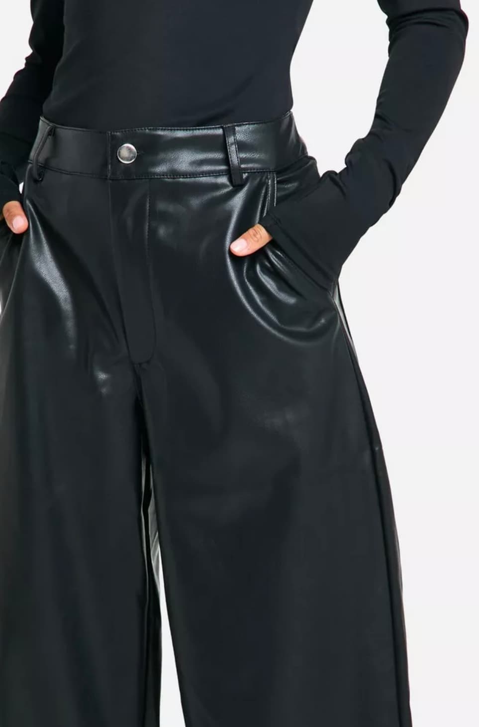 PETITE WIDE LEG FAUX LEATHER TROUSER — image 3 of 3