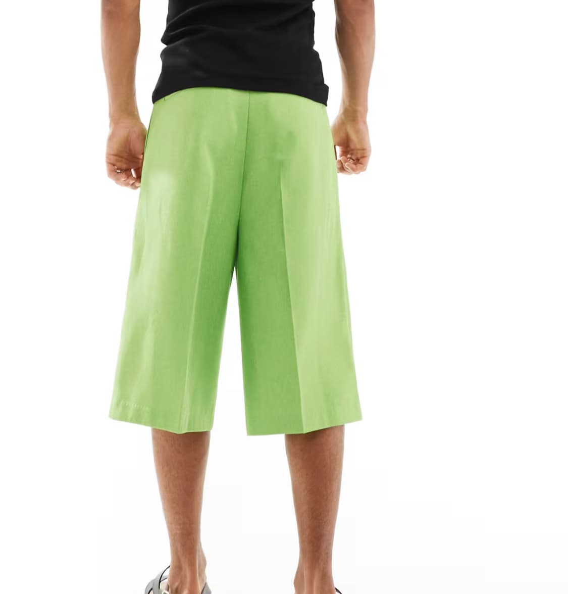 ASOS DESIGN smart linen blend longline shorts in bright green — image 3 of 3