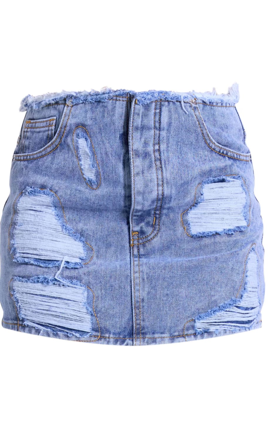 Ice Blue Acid Wash Distressed Patch Denim Mini Skirt — image 4 of 4