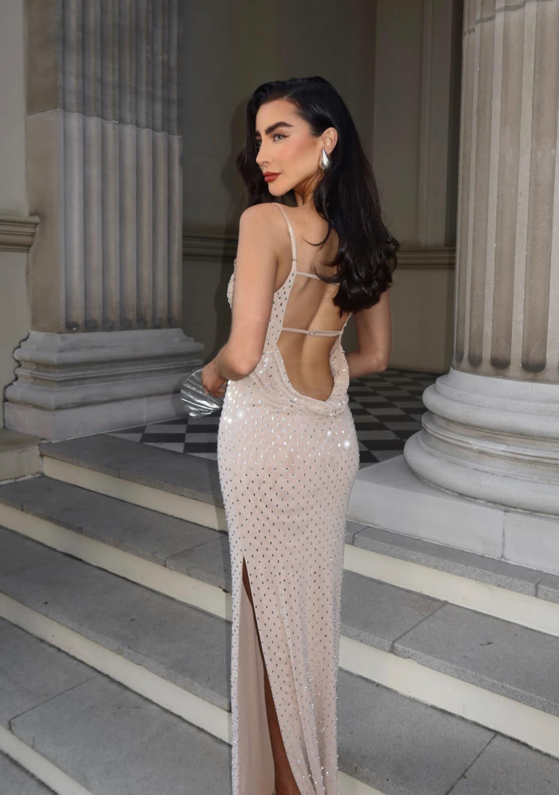 HOTFIX DIAMANTE COWL NECK FRILL MAXI DRESS — image 2 of 3