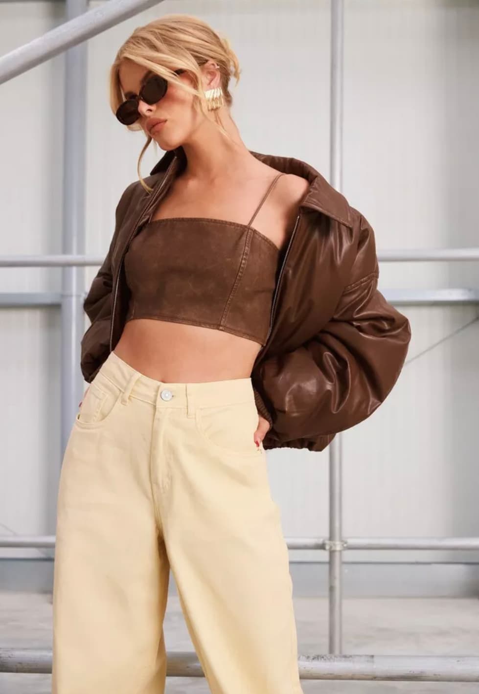 WASHED FAUX LEATHER STRAPPY CROP TOP — image 1 of 3