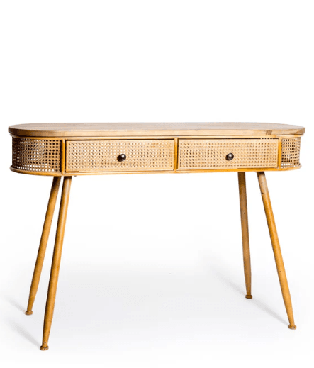 Rustic Metal Rattan and Wood Retro Desk/Console Table — image 2 of 2