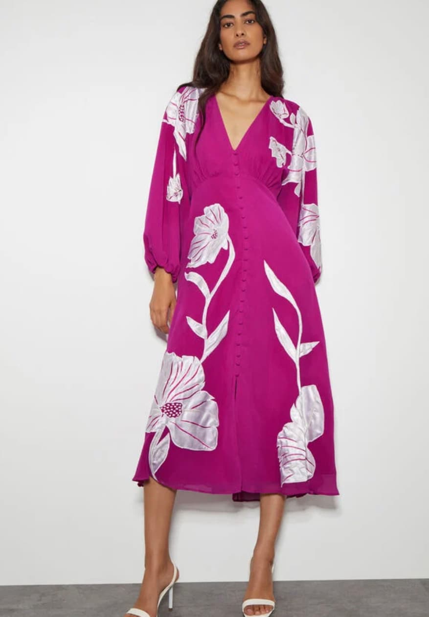 Talia floral applique midi tea dress purple — image 1 of 3
