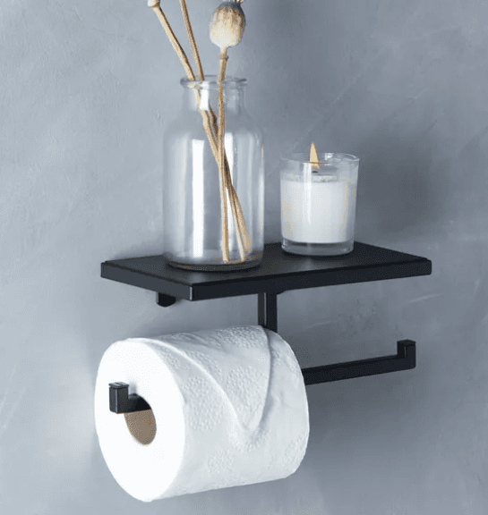 London Matt Black Toilet Roll Holder and Shelf