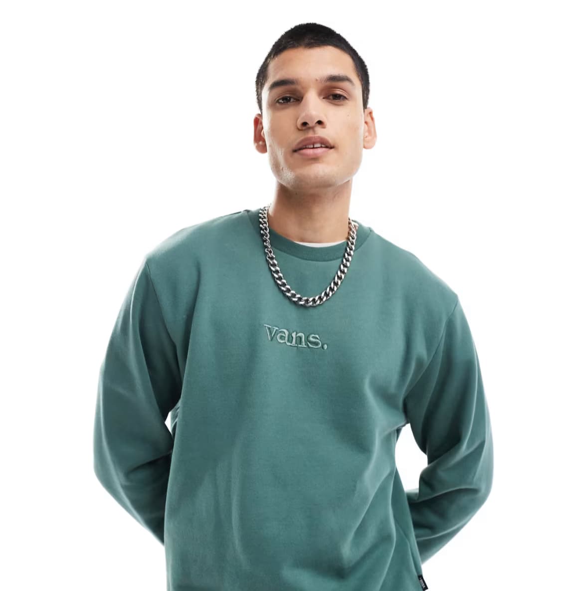 Vans essential relaxed sweatshirt in dark green — image 1 of 4