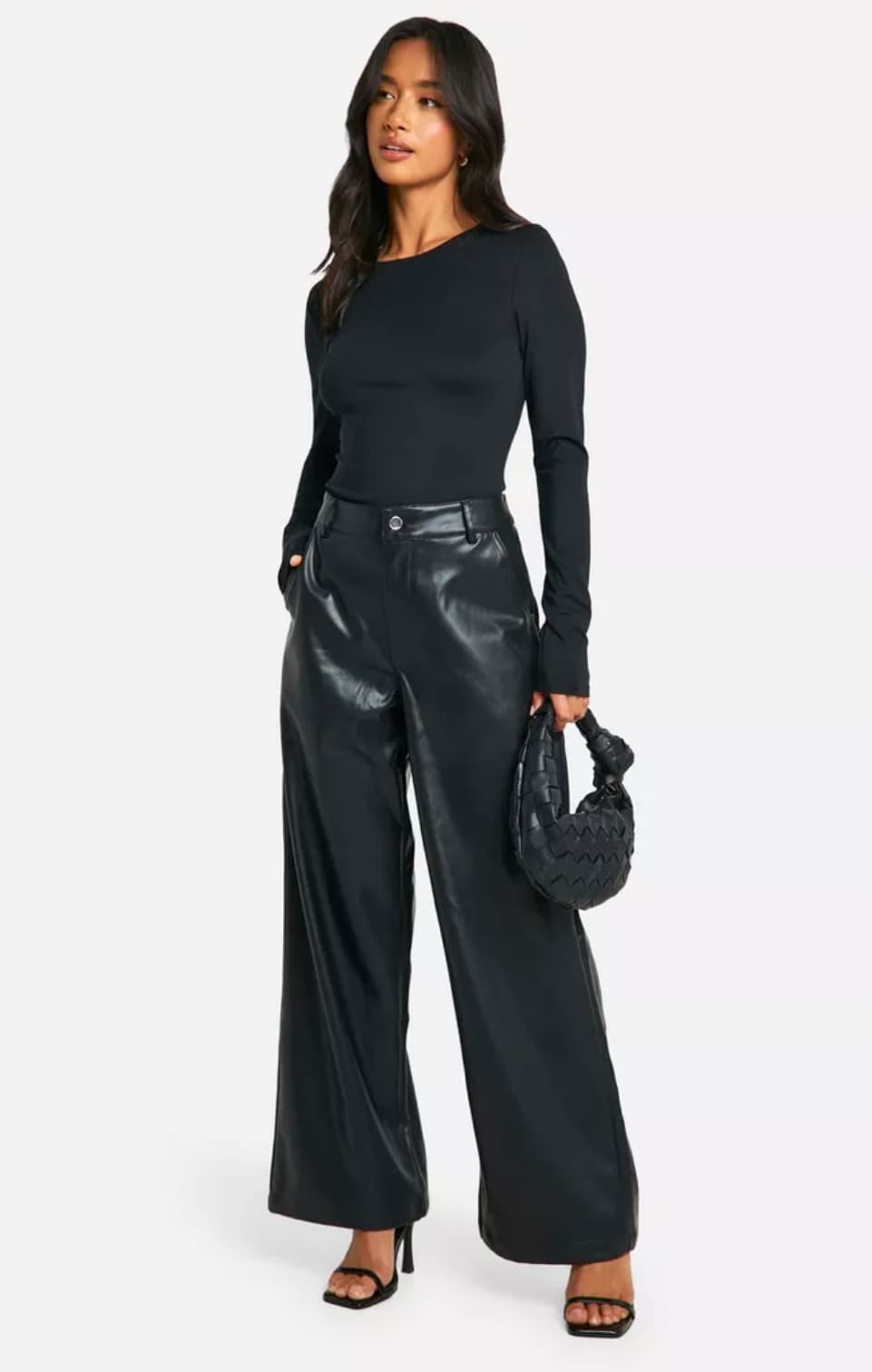 PETITE WIDE LEG FAUX LEATHER TROUSER — image 1 of 3