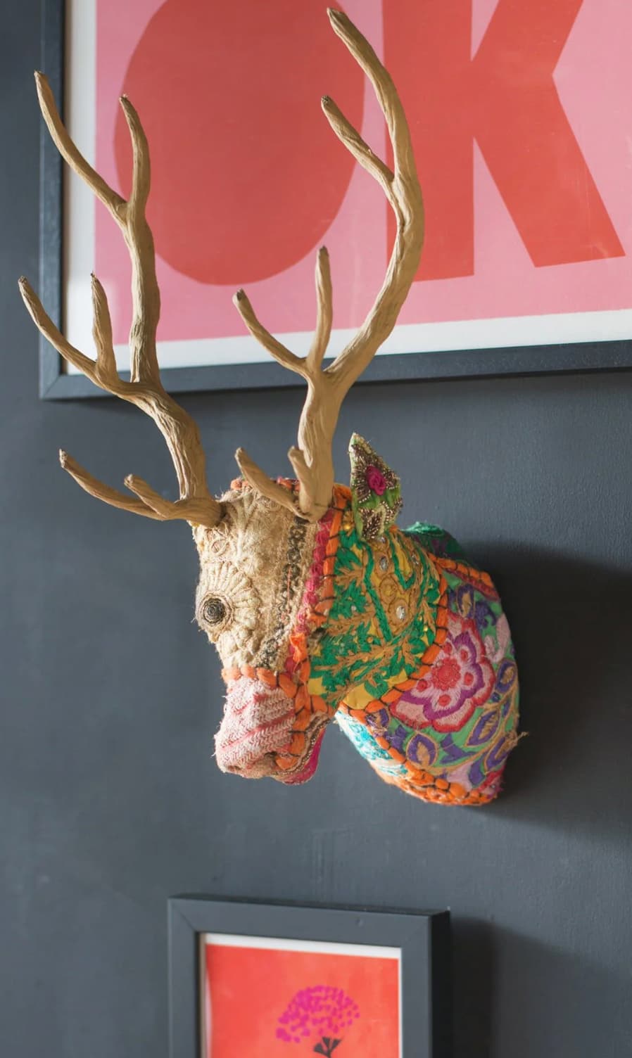 Embroidered Patchwork Stag Wall Plaque — image 1 of 2