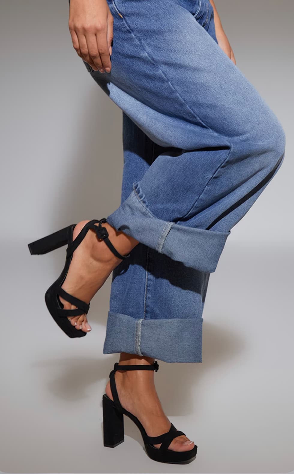 Black Faux Suede Square Toe Lace Up Flat Chunky Heeled Platforms — image 2 of 2