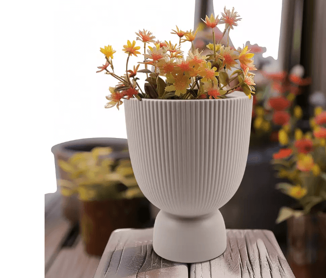 Habitat Ribbed Grey Ceramic Planter — image 1 of 2