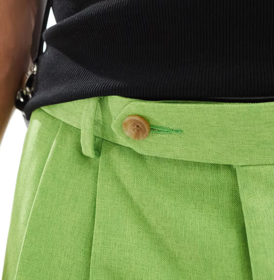 ASOS DESIGN smart linen blend longline shorts in bright green — image 2 of 3