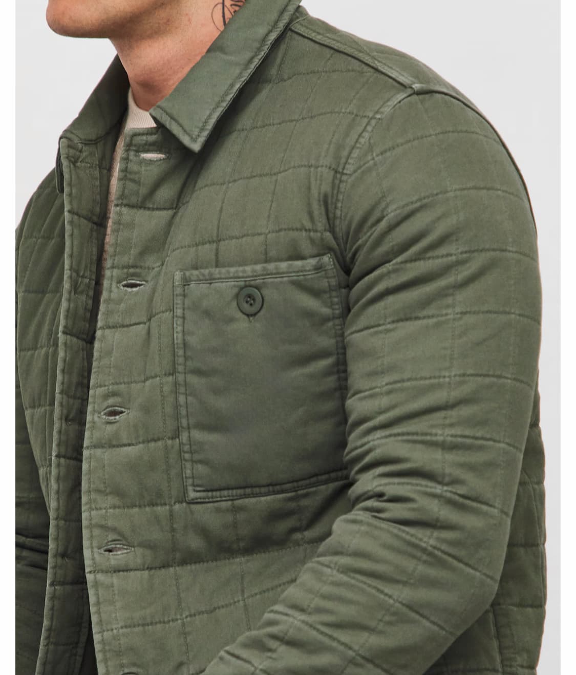 Khaki Cotton Quilted Shacket — image 2 of 3