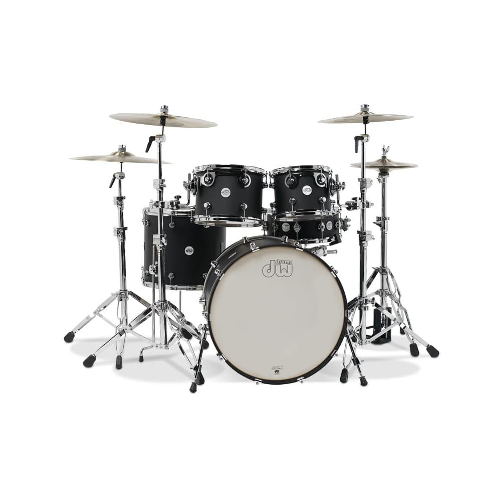 DW DESIGN SERIES 5PC DRUMKIT 10X8MT 12X9MT 16X14FT 22X18BD 14X5.5SD IN BLACK SATIN LACQUER SHELLS ONLY