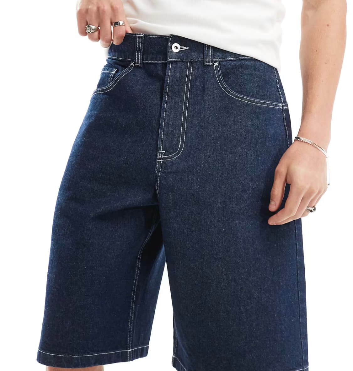COLLUSION denim skater jorts with contrast stitch in rinsewash — image 2 of 3