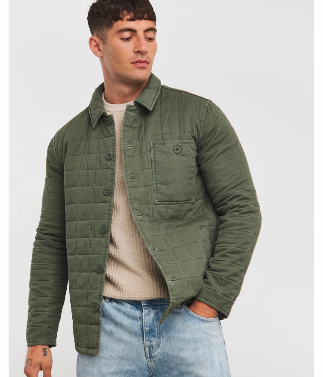 Khaki Cotton Quilted Shacket — image 1 of 3