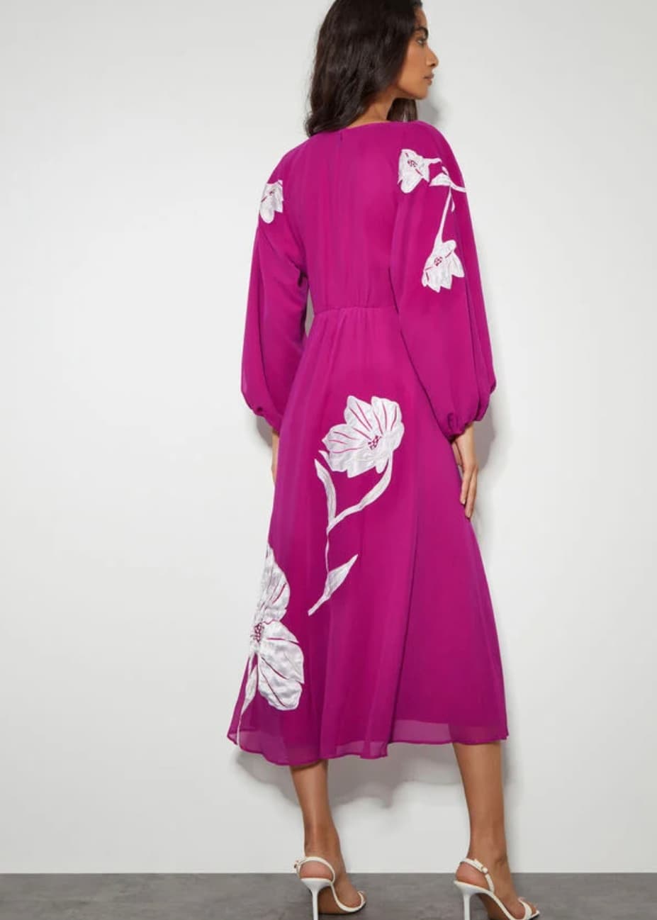 Talia floral applique midi tea dress purple — image 3 of 3
