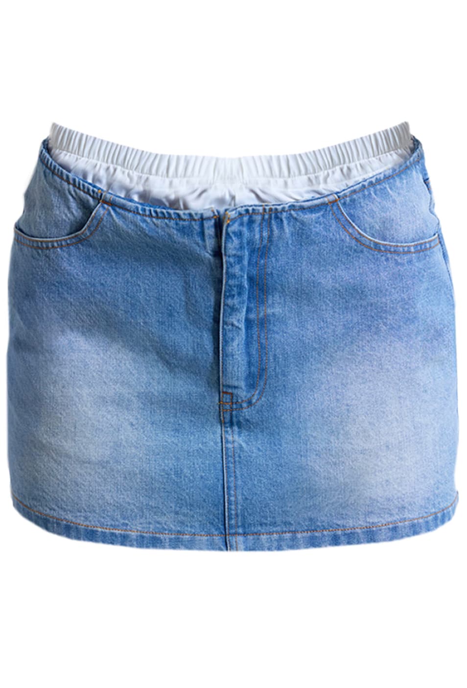 Light Blue Lace Waistband Denim Mini Skirt — image 4 of 4