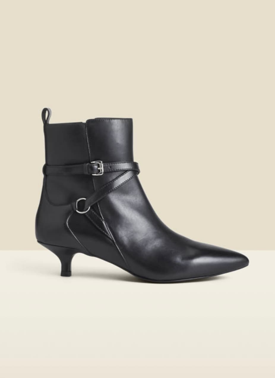 Black Leather Kitten Heel Ankle Boots With Buckle Detail — image 1 of 3
