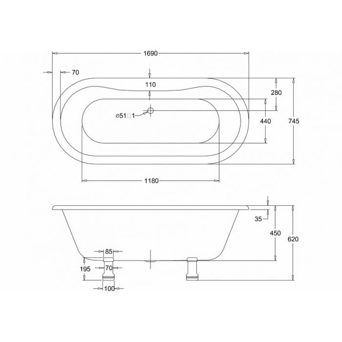Burlington Windsor Freestanding Double Ended Bath - 1700 x 750mm — image 2 of 3