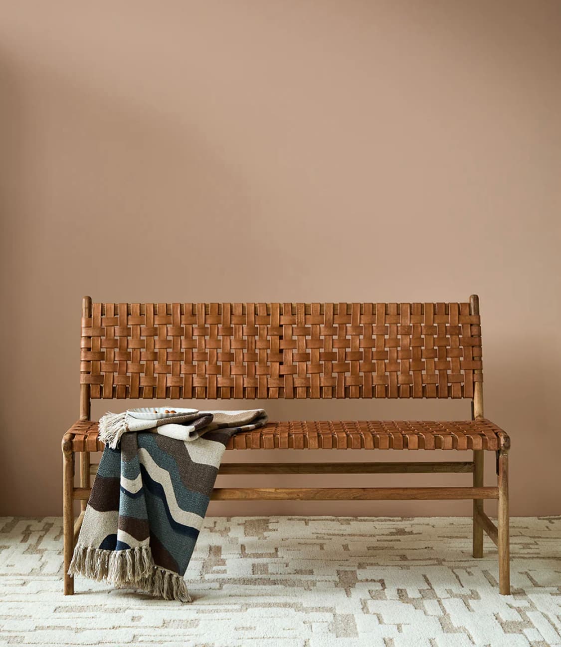 Nkuku Adembi Woven Leather Bench — image 1 of 2