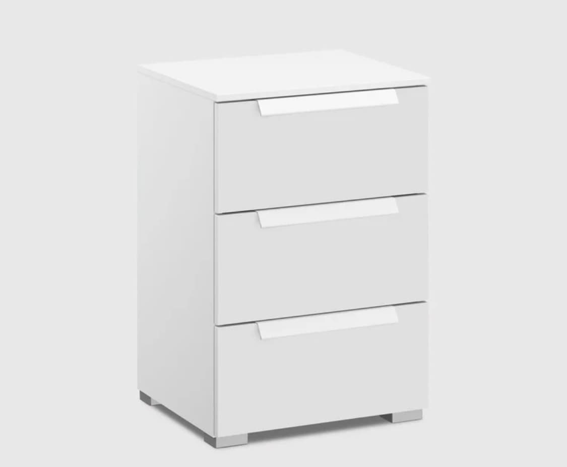 Frans  3 Drawer Coloured Glass Bedside Table  A331B Alpine White/Crystal White