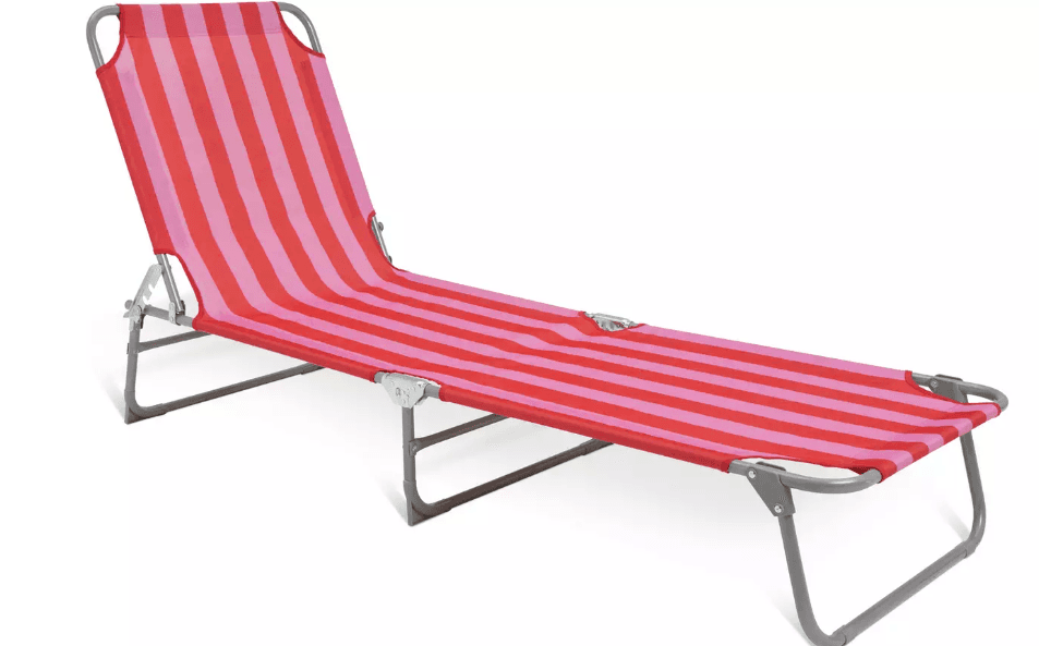 Folding Metal Sun Lounger- Pink & Red — image 1 of 2