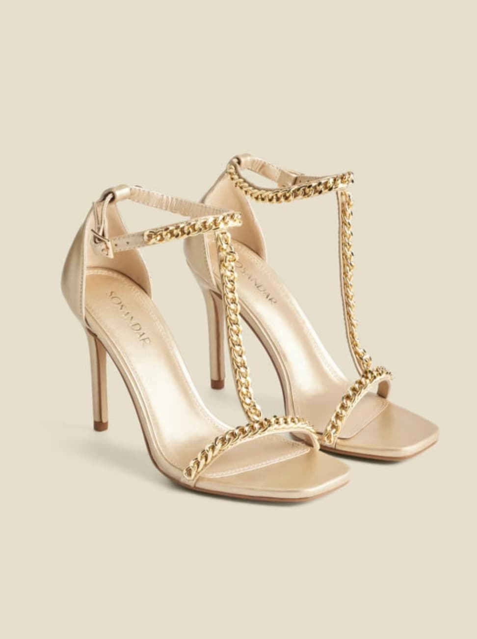 Gold Chain Detail Square Toe Stiletto Heel Sandals — image 1 of 2