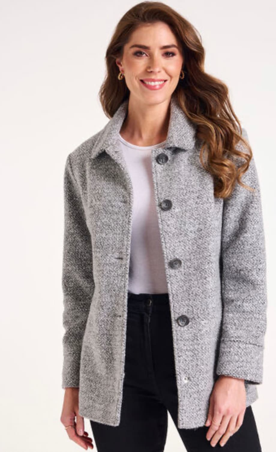 Grey Textured Short Collared Coat — image 1 of 3
