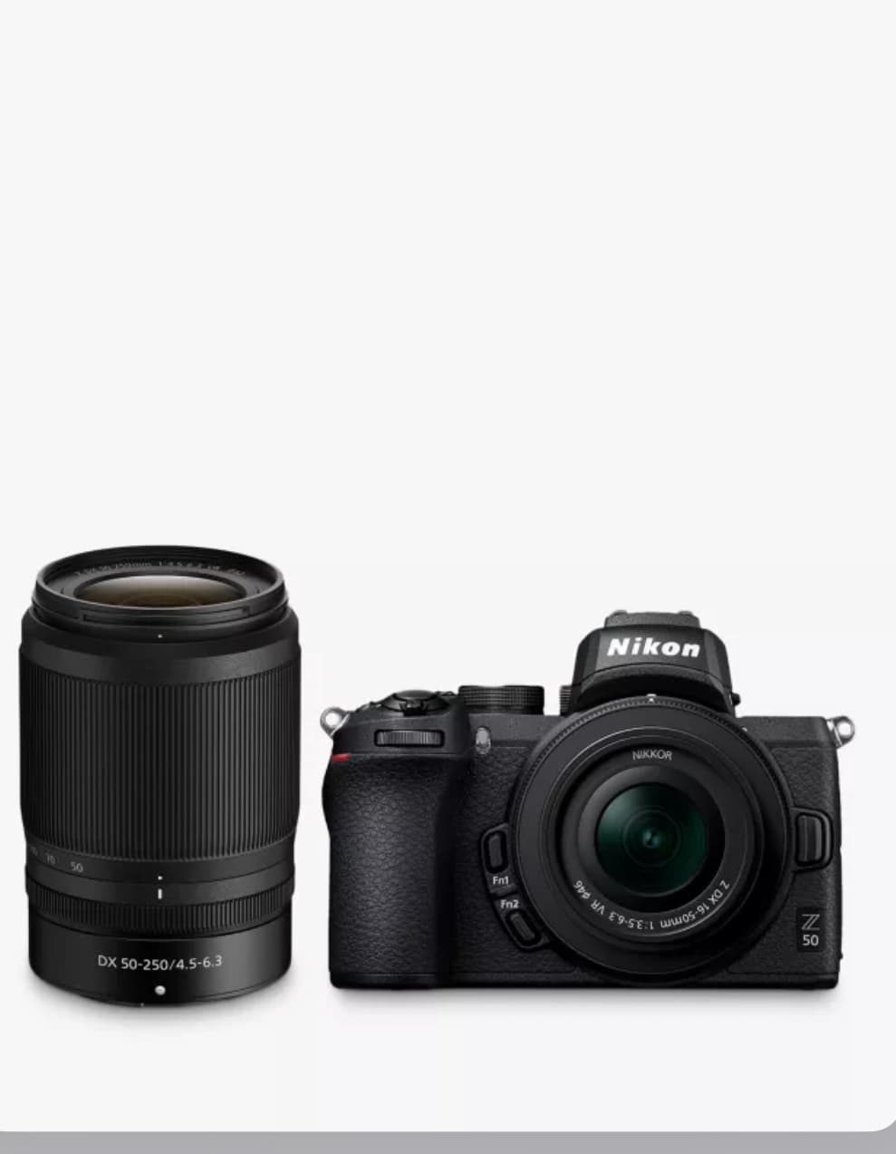 Nikon Z50 Compact System Camera with 16-50mm & 50-250mm VR Lenses, 4K UHD, 20.9MP, Wi-Fi, Bluetooth, OLED EVF, 3.2” Tiltable Touch Screen, Double Lens Kit — image 1 of 4