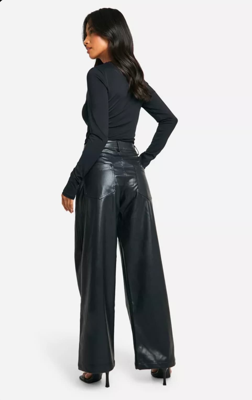 PETITE WIDE LEG FAUX LEATHER TROUSER — image 2 of 3